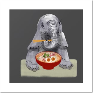 elephant likes ramen, kawaii elephant endangered Posters and Art